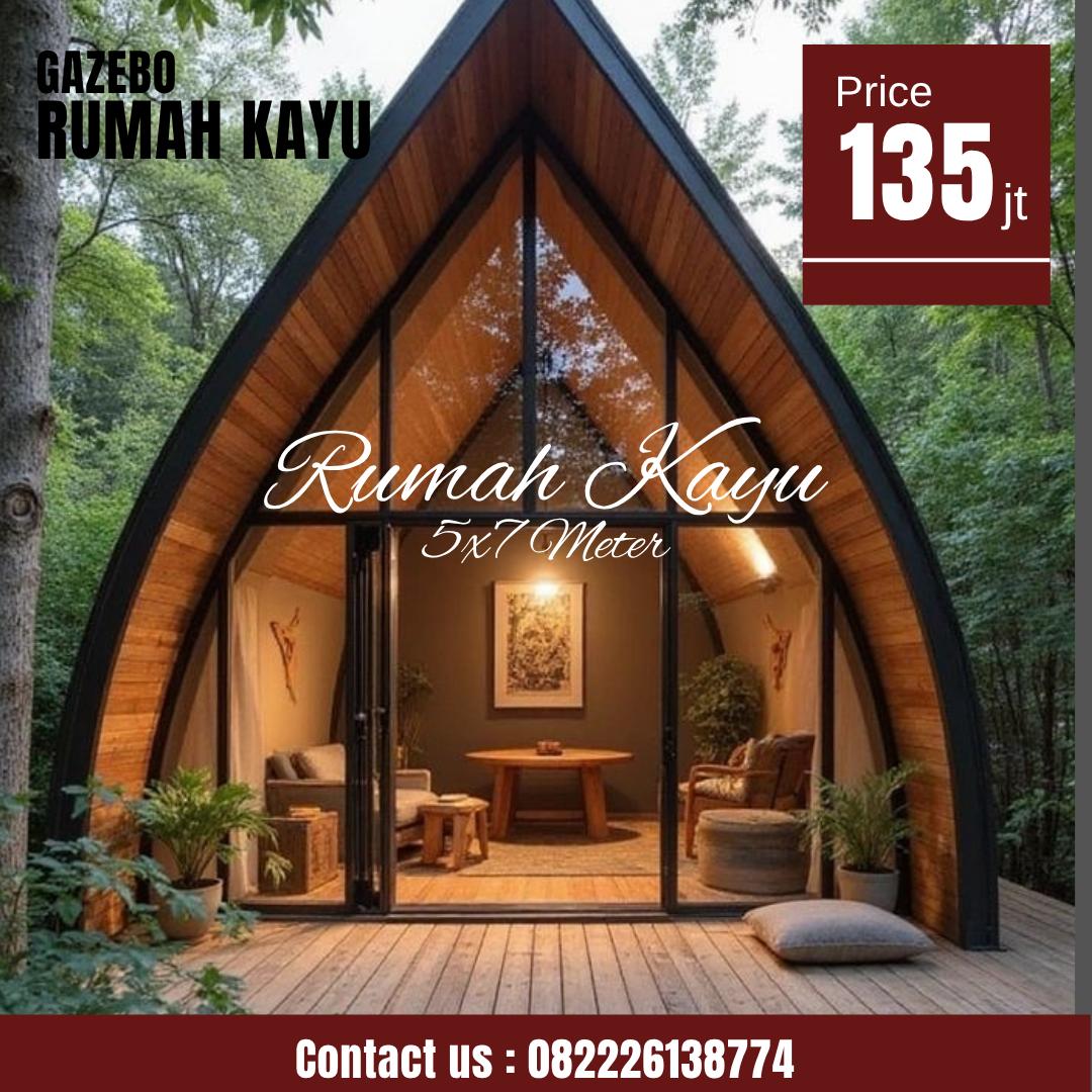 rumah kayu lumbung - rumah glamping kayu - villa rumah kayu Jual Rumah Lumbung Minimalis Kayu Jati Jepara – Cocok untuk Villa, Kafe & Resort - Image 1